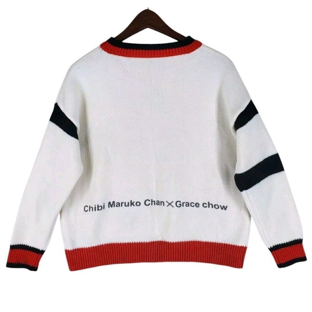Grace Chow x Chibi Maruko Chan Knit Sweater Japanese Womens S Ivory White Red LS - Picture 11 of 11